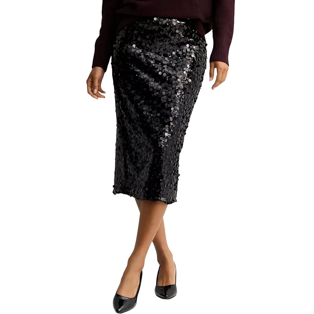 Worthington Black Sequin Midi Pencil Skirt Size XXL Back Slit Party Event